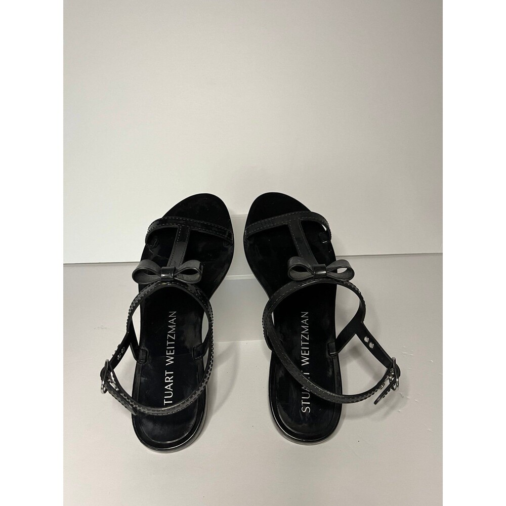 Stuart Weitman sandals black patent strap with bow size 8